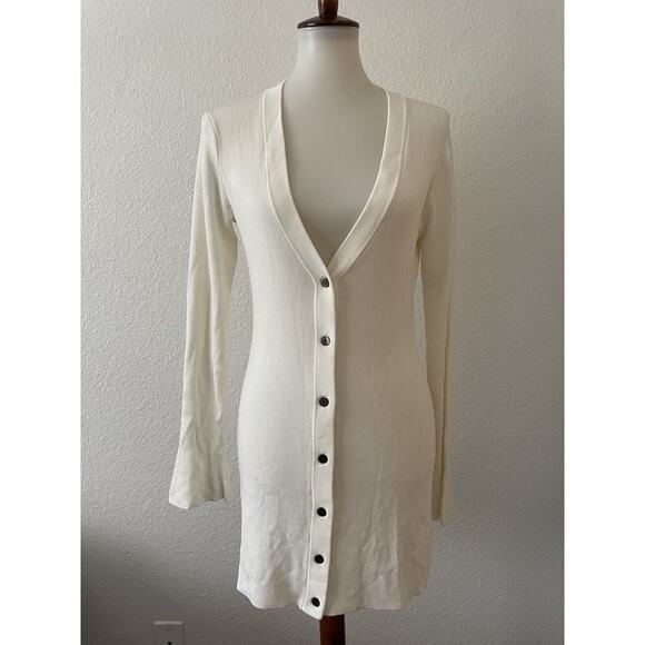 L'Agence Sweater Cardigan Lucas Ribbed V Neck Bell Sleeve Knit - Picture 1 of 12